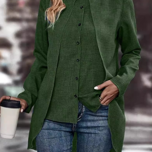 Stand Collar Long Sleeve Plain Regular Micro-Elasticity Loose Blouse For Women, Blouses, color:Green|size:XXL, catalog Noracora shop