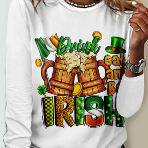 Casual Four-leaf Clover Crew Neck Long Sleeve T-shirt, T-shirts, color:Color3|size:5XL, catalog Noracora shop