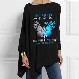 Crew Neck Long Sleeve Plain Regular Micro-Elasticity Loose Blouse For Women, Blouses, color:Blue|size:3XL, catalog Noracora shop