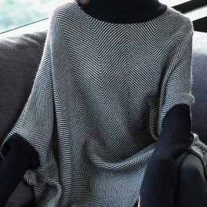 Daily Loose Raglan Sleeves Casual Turtleneck Sweater, Pullovers, color:Black|size:XXL, Stylewe