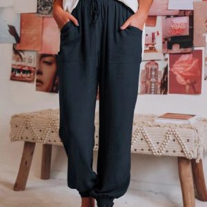 Women Casual Plain Long Pants, Pants, color:Navy Blue|size:XXL, catalog Noracora shop