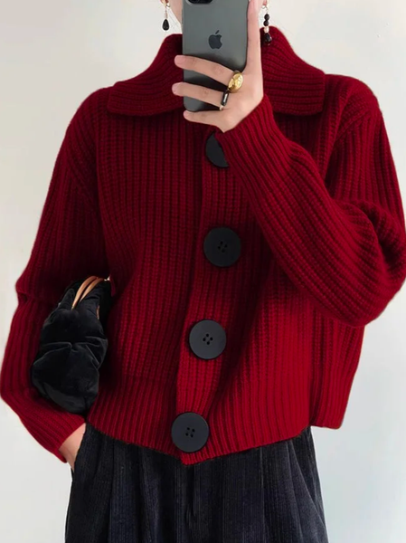 Shawl Collar Raglan Sleeves Buttoned Casual Halloween Cardigan, Cardigans, color:Red|size:XXL, Stylewe