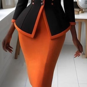 Urban Plain Midi Pencil Skirt, Skirts, color:Orange|size:XXL, Stylewe