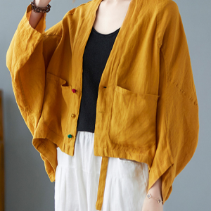 Women's Plain Regular Loose Kimono, Cardigans, color:Yellow|size:XXL, catalog Noracora shop