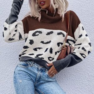 Women Yarn/Wool Yarn Striped Long Sleeve Comfy Casual Sweater, Sweaters, color:Coffee|size:L, catalog Noracora shop