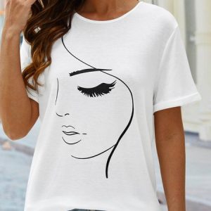 Jersey Figure Crew Neck T-Shirt, T-shirts, color:White|size:XXL, catalog Noracora shop