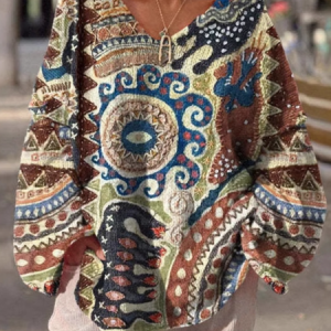 Casual V Neck Floral Sweatshirt, Hoodies & Sweatshirts, color:Coffee|size:4XL, catalog Noracora shop