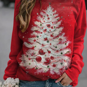 Casual Crew Neck Christmas Tree Sweatshirt Zipper, Hoodies & Sweatshirts, color:Red|size:XXL, catalog Noracora shop