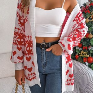 Women Wool/Knitting Christmas Long Sleeve Comfy Casual Cardigan, Cardigans, color:White|size:L, catalog Noracora shop