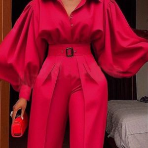 Balloon Sleeve Urban Shirt Collar Loose Shirt, Blouses and Shirts, color:Red|size:XXL, Stylewe