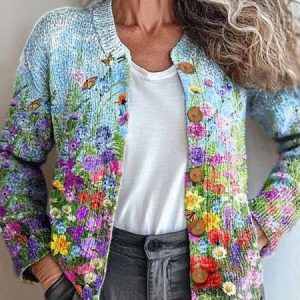 Women Knitted Paisley Long Sleeve Comfy Vintage Cardigan, Cardigans, color:As Picture|size:5XL, catalog Noracora shop