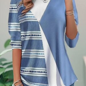 Casual Plaid Crew Neck Long Sleeve T-shirt, T-shirts, color:Blue|size:XXL, catalog Noracora shop