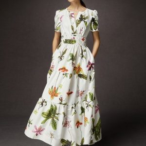 Elegant Floral V Neck Maxi Dress, Maxi Dresses, color:As Picture|size:XXL, Stylewe