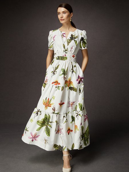 Elegant Floral V Neck Maxi Dress, Maxi Dresses, color:As Picture|size:XXL, Stylewe