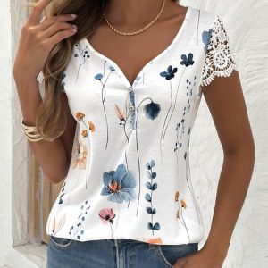 Jersey Floral Loose Casual Shirt, Blouses, color:Multicolor|size:XXL, catalog Noracora shop