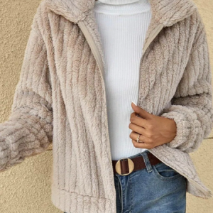 Women's Plain Regular Fleece Loose Jacket, Outerwear, color:Apricot|size:3XL, catalog Noracora shop