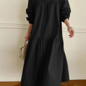 Women's Long Sleeve Spring/Fall Plain Lace Dress Crew Neck Daily Going Out Casual Maxi H-Line, JustFashionNow Dresses, color:Black|size:5XL,
