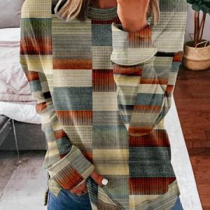 Casual Crew Neck Abstract Plaid Sweatshirt, Hoodies & Sweatshirts, color:Multicolor|size:4XL, catalog Noracora shop