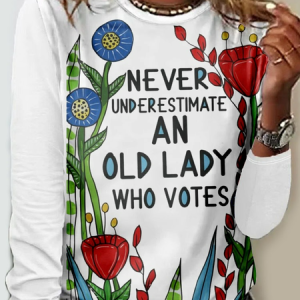 Casual Floral Crew Neck Long Sleeve T-shirt, Blouses, color:White|size:4XL, catalog Noracora shop