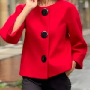 Urban  Buttoned Plain Crew Neck Jacket, Jackets, color:Red|size:XXL, Stylewe
