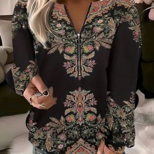 Casual Crew Neck Geometric Sweatshirt Zipper, Blouses, color:Black|size:5XL, catalog Noracora shop