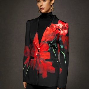 Urban Floral Blazer With Pockets, Blazers, color:As Picture|size:XXL, Stylewe