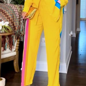 Regular Fit Urban Color Block Pockets Fashion Pants, Pants, color:Yellow|size:XXL, Stylewe