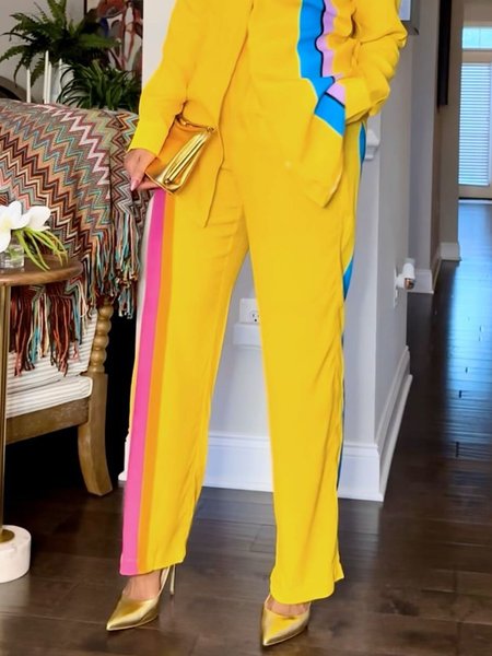 Regular Fit Urban Color Block Pockets Fashion Pants, Pants, color:Yellow|size:XXL, Stylewe