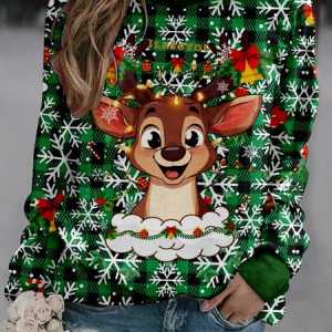Santa Claus Christmas Elk Christmas Snowman Casual Crew Neck Loose Sweatshirt, Hoodies&Sweatshirts, Lilicloth.com