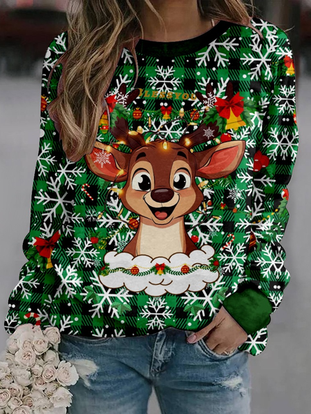 Santa Claus Christmas Elk Christmas Snowman Casual Crew Neck Loose Sweatshirt, Hoodies&Sweatshirts, Lilicloth.com