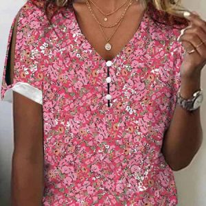 Floral Casual Jersey Loose Shirt, Blouses, color:Multicolor|size:XXL, catalog Noracora shop