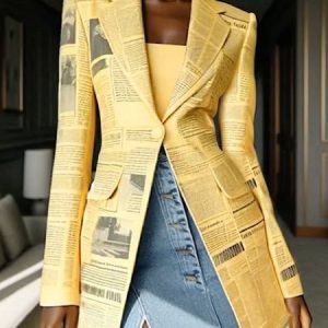 Casual Random Print Lapel Collar Blazer, Blazers, color:Yellow|size:XXL, Stylewe