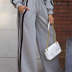 Color Block Wide leg Casual Pants, Pants, color:Gray|size:XXL, Stylewe