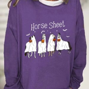 Horse Sheet Ghost Horses Funny Halloween Casual Sweatshirt, Hoodies&Sweatshirts, Lilicloth.com