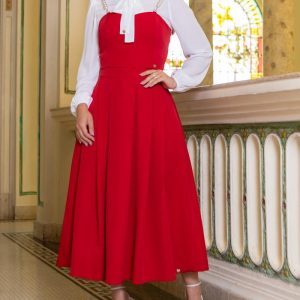 2 Pieces Sweetheart Neck Pearl Decor Spaghetti Strap Crop Top and Casual A Line Long Skirt Set, women Two-piece Sets, ChicMe catalog