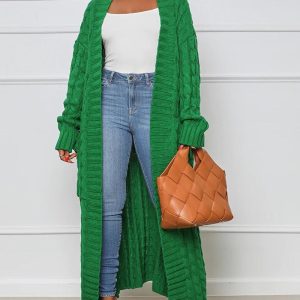 Long Sleeve Cable Knit Longline Cardigan Open Front Sweater with Pockets, women Sweaters & Cardigans, ChicMe catalog