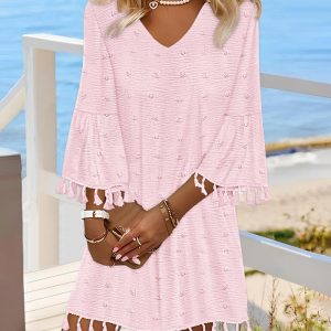 Polka Dot V-Neck Bell Sleeve Mini Dress Casual Loose Fit Dress, women Casual Dresses, ChicMe catalog