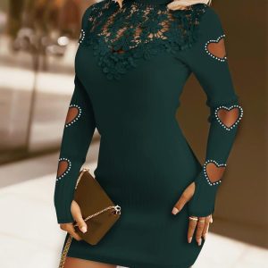 Beaded Hollow Heart Lace Patch Bodycon Dress, women Bodycon Dresses, ChicMe catalog