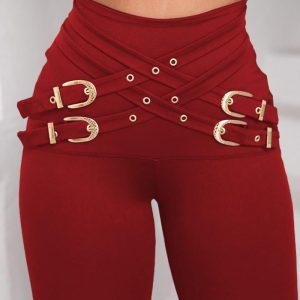 Criss Cross Buckled Decor High Waist Skinny Pants, women Pants, ChicMe catalog