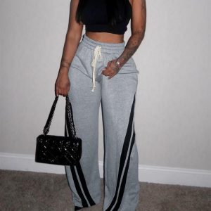 Striped Tape Patch Drawstring Sweatpants, women Pants, ChicMe catalog