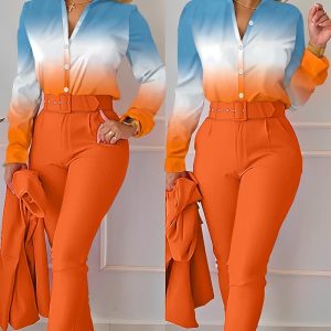 Ombre Buttoned Shirt & High Waist Pants Set, women Two-piece Sets, ChicMe catalog