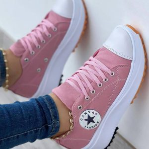 Eyelet Lace-up Flatform Canvas Shoes, women Sneakers, ChicMe catalog