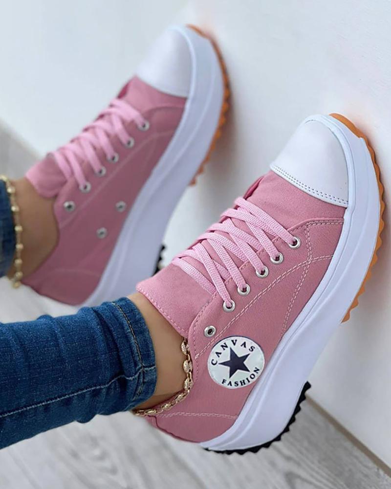 Eyelet Lace-up Flatform Canvas Shoes, women Sneakers, ChicMe catalog