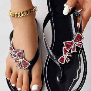 Rhinestone Bowknot Pattern Flip Flops Summer Sandals, women Slippers, ChicMe catalog