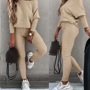 2 Piece Lounge Outfit Long Sleeve Pullover Tops Drawstring High Waisted Pants Set Tracksuit, women Two-piece Sets, ChicMe catalog