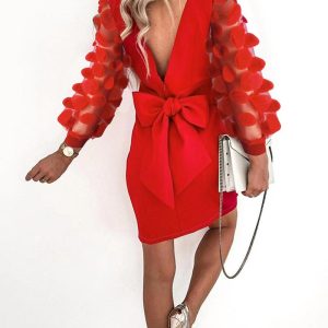 Floral Pattern Sheer Mesh Patch Backless Casual Dress, women Casual Dresses, ChicMe catalog