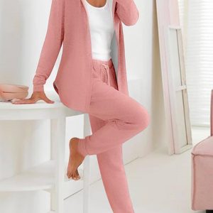 2 Piece Open Front Long Sleeve Hooded Top Drawstring Cuffed Pants Lounge Outfit Tracksuit Set, women Two-piece Sets, ChicMe catalog