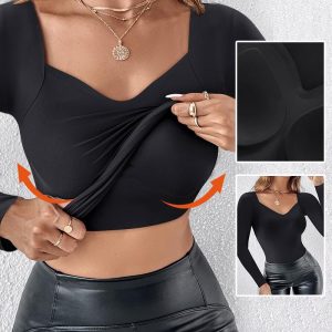 ChicMe ContourX V Neck Shapewear Seamless Tank High Strechy Long Sleeve Slim Fit Tops, women T-shirt & Tees, ChicMe catalog