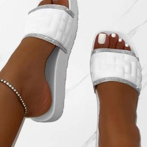 Rhinestone Contrast Paneled Wide Strap Slippers, women Slippers, ChicMe catalog