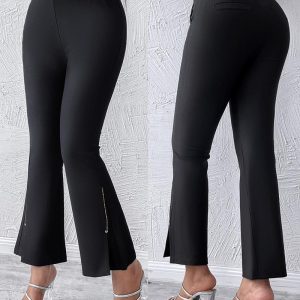 Slit Hem Rhinestone Decor High Waist Pants, women Pants, ChicMe catalog